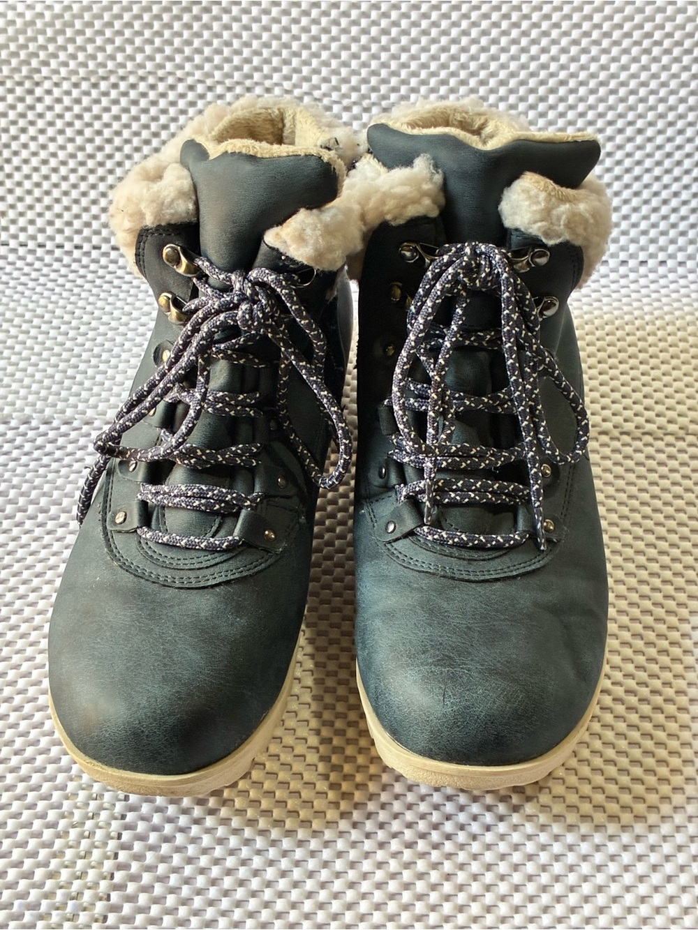 Women Faux-Fur Lined Teal Winter Ankle Boots